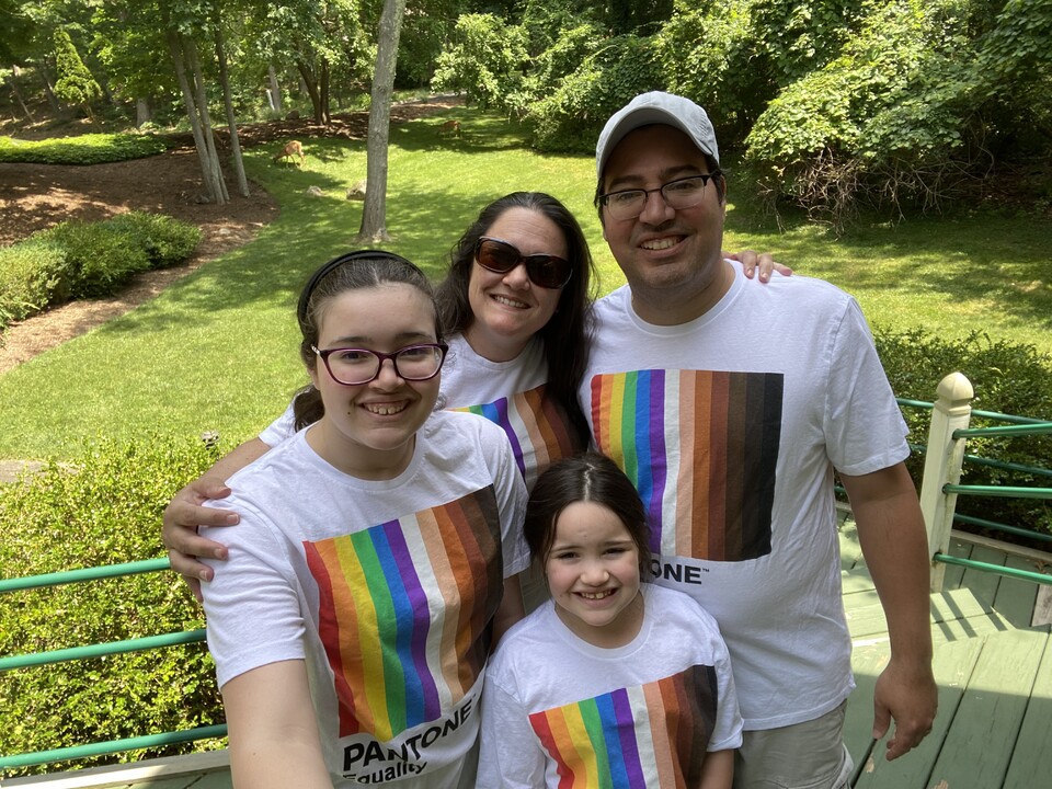 family wearing Pantone Equality t-shirts